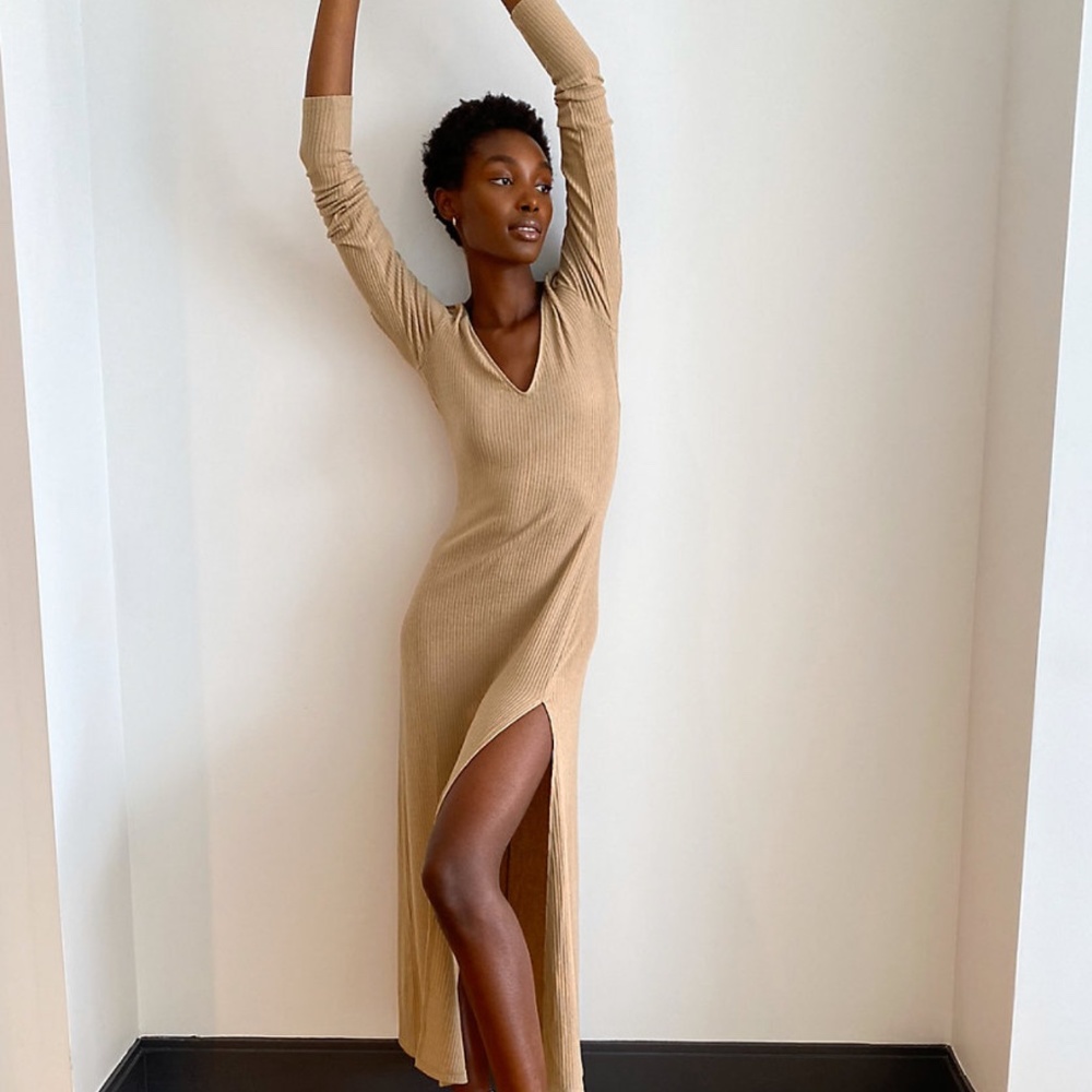 ARITZIA Long Sleeve Ribbed Maxi Dress